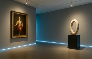 fine art sculpture and painting in a showroom