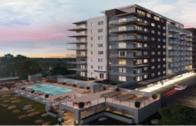 Mockup of a planned 16 story 130 unit apartment building in Kissimee, Florida